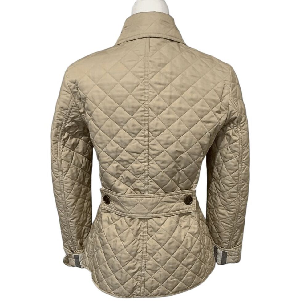 Burberry Brit Women’s Small Beige Quilted Jacket Nova Check Cuffs Classic Coat - Picture 4 of 13